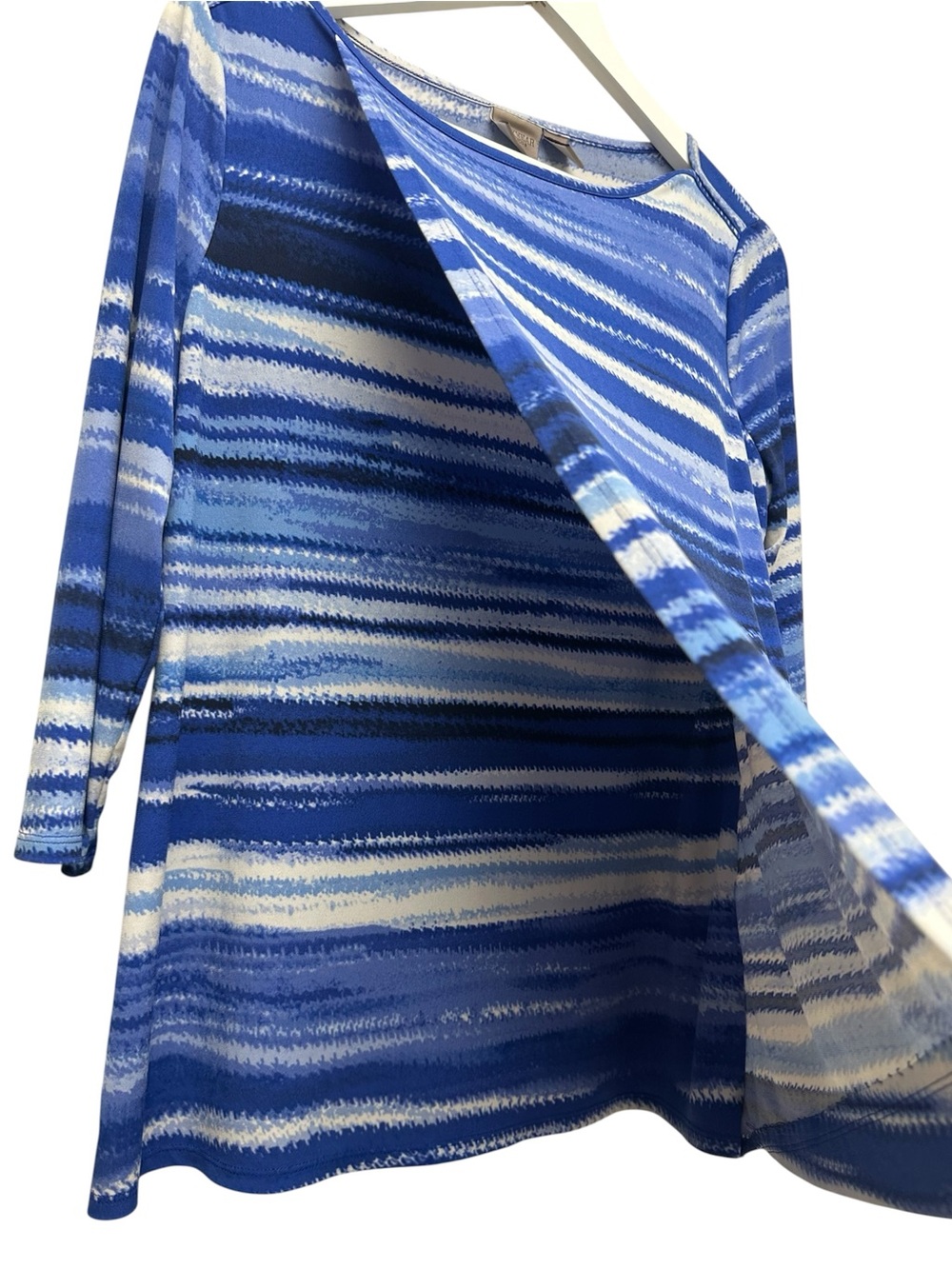 Chico’s Easywear Women’s Top Artisan Size 0 Blue Stripe Nautical Costal Grandma - Picture 4 of 8